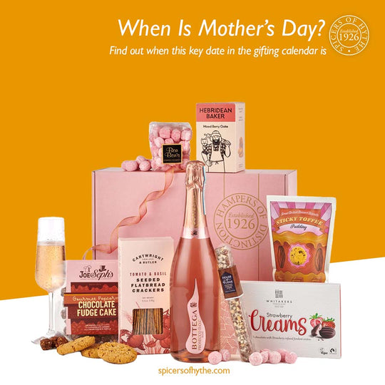 When is Mother's Day? A blog cover including a pink prosecco gift box