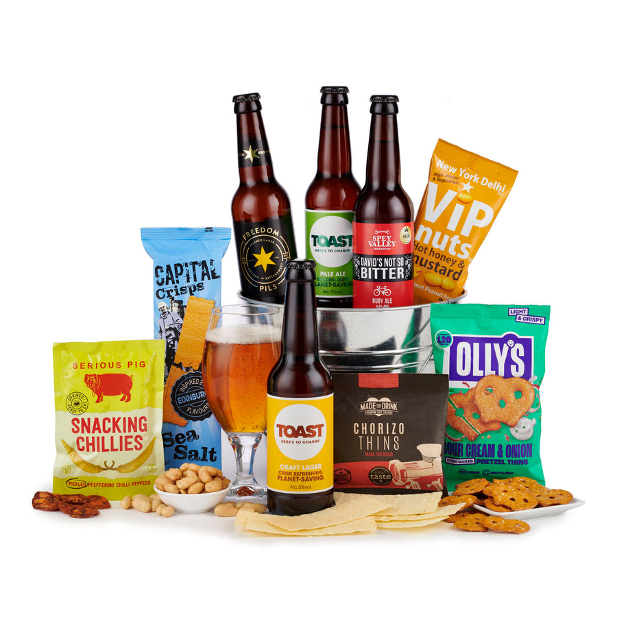H23129 Bucket of beer Hamper craft ale lager gift for him with savoury snacks